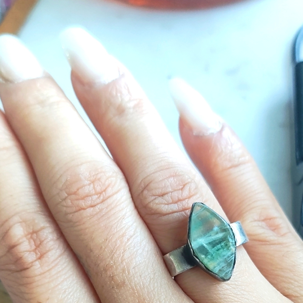 Silver and Green Gemstone Ring